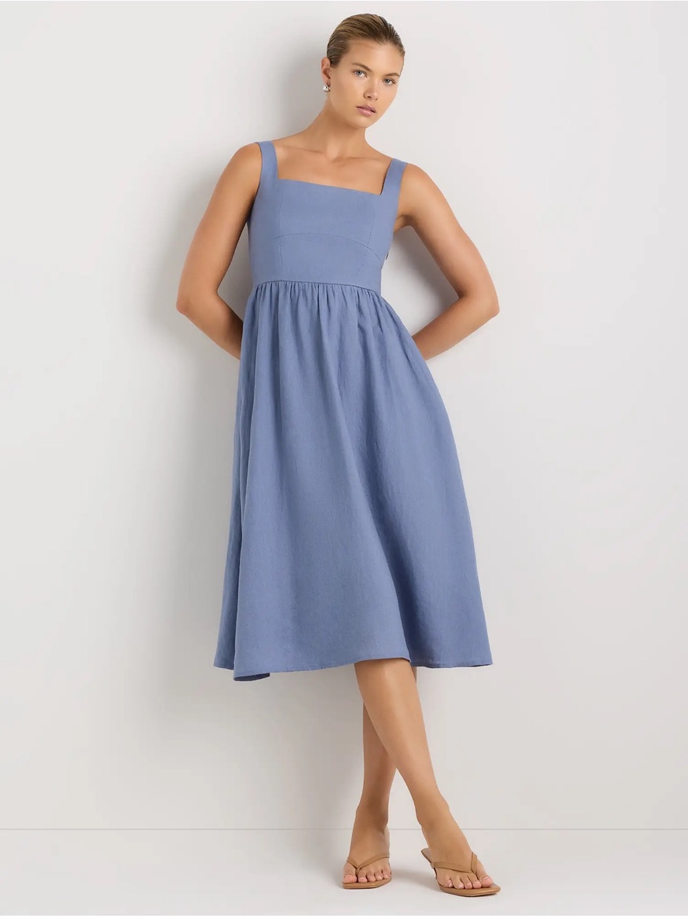 100% European Linen Fit & Flare Midi Dress
